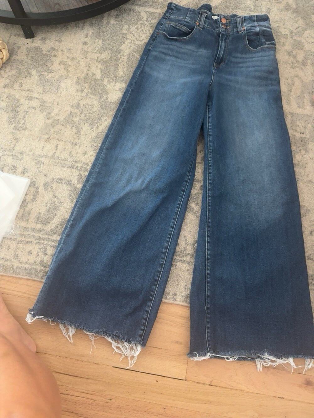 Risen Juniors Jeans Size 13/31 Wide Leg Raw Frayed Hem Blue Denim